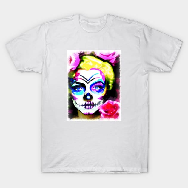 Sugar skull blonde with roses T-Shirt by AnnArtshock